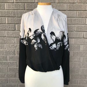 Halston drape front silk floral print blouse 8  NWT